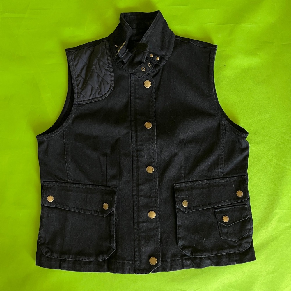 Lauren Ralph Lauren Black Utility Vest Quilted Shoulder Equestrian Petite Large